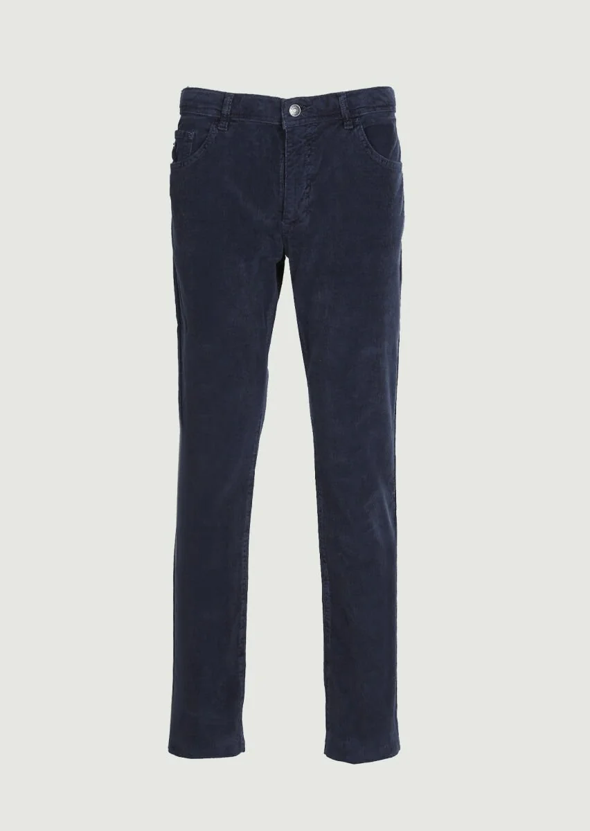 Lacivert Düz Dokuma Slim Fit Casual Pamuk Karışımlı Pantolon - 1