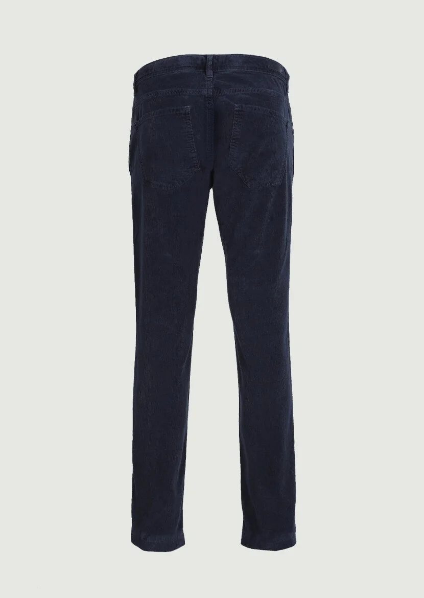 Lacivert Düz Dokuma Slim Fit Casual Pamuk Karışımlı Pantolon - 2
