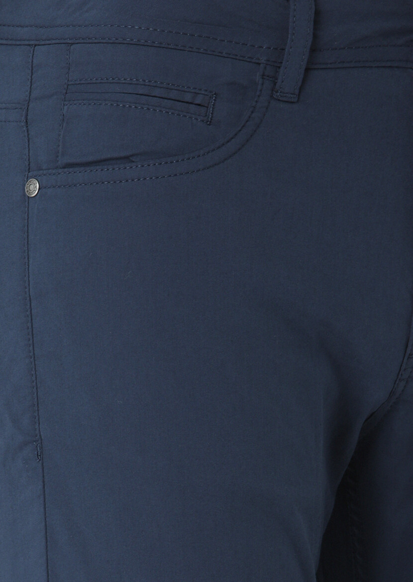 Lacivert Düz Dokuma Slim Fit Casual Pamuk Karışımlı Pantolon - 2