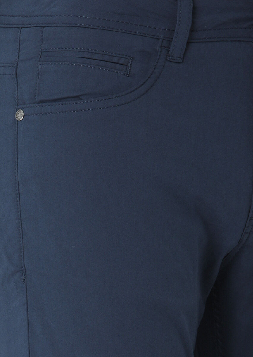 Lacivert Düz Dokuma Slim Fit Casual Pamuk Karışımlı Pantolon - 2