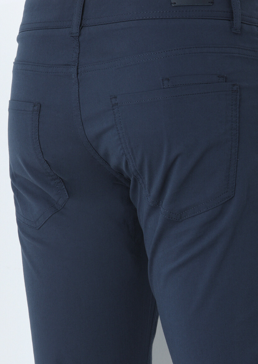 Lacivert Düz Dokuma Slim Fit Casual Pamuk Karışımlı Pantolon - 3