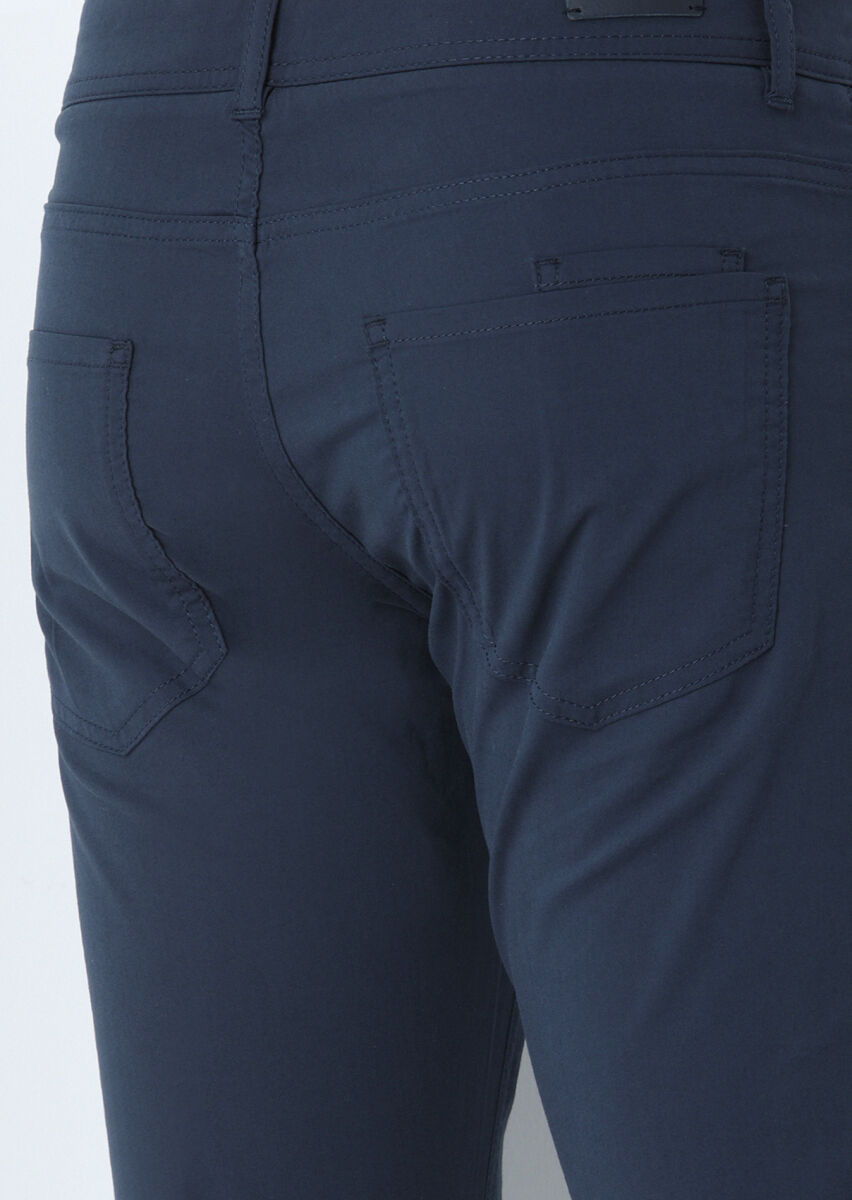 Lacivert Düz Dokuma Slim Fit Casual Pamuk Karışımlı Pantolon - 3