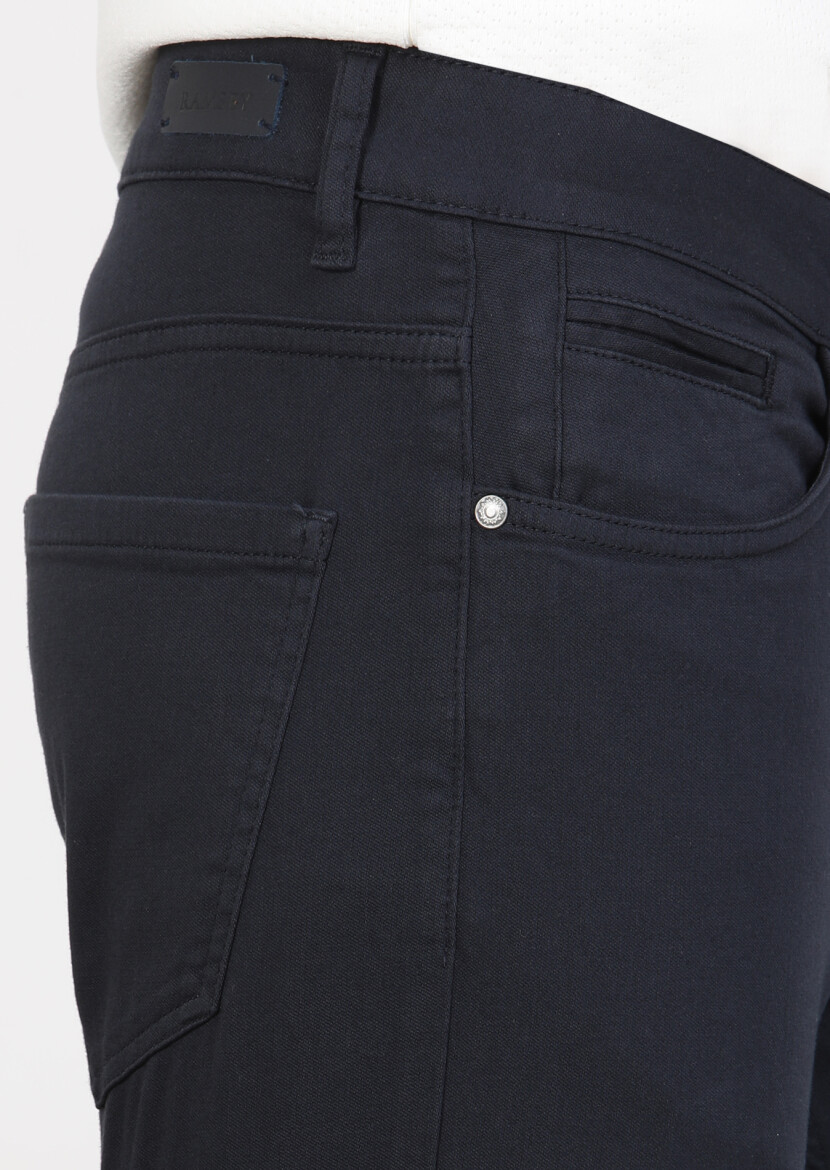 Lacivert Düz Dokuma Slim Fit Casual Pamuk Karışımlı Pantolon - 3