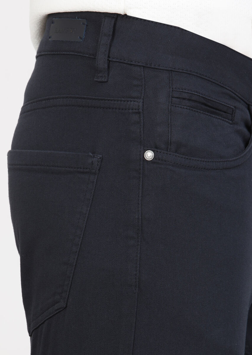 Lacivert Düz Dokuma Slim Fit Casual Pamuk Karışımlı Pantolon - 3