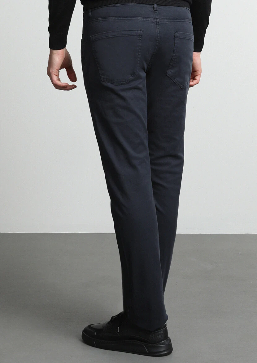 Lacivert Düz Dokuma Slim Fit Casual Pamuk Karışımlı Pantolon - 4