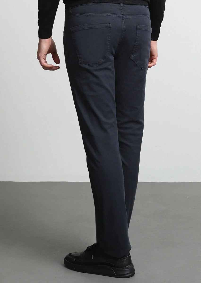Lacivert Düz Dokuma Slim Fit Casual Pamuk Karışımlı Pantolon - 4