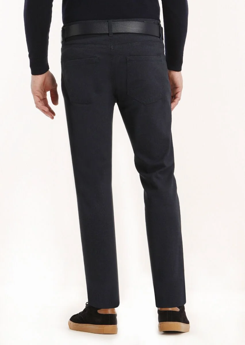 Lacivert Düz Dokuma Slim Fit Casual Pamuk Karışımlı Pantolon - 4