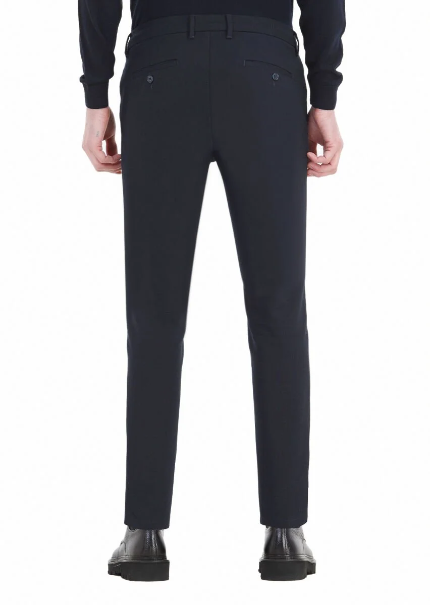 Lacivert Düz Dokuma Slim Fit Casual Pamuk Karışımlı Pantolon - 4
