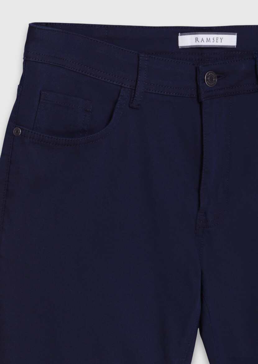 Lacivert Düz Dokuma Slim Fit Casual Pamuk Karışımlı Pantolon - 6
