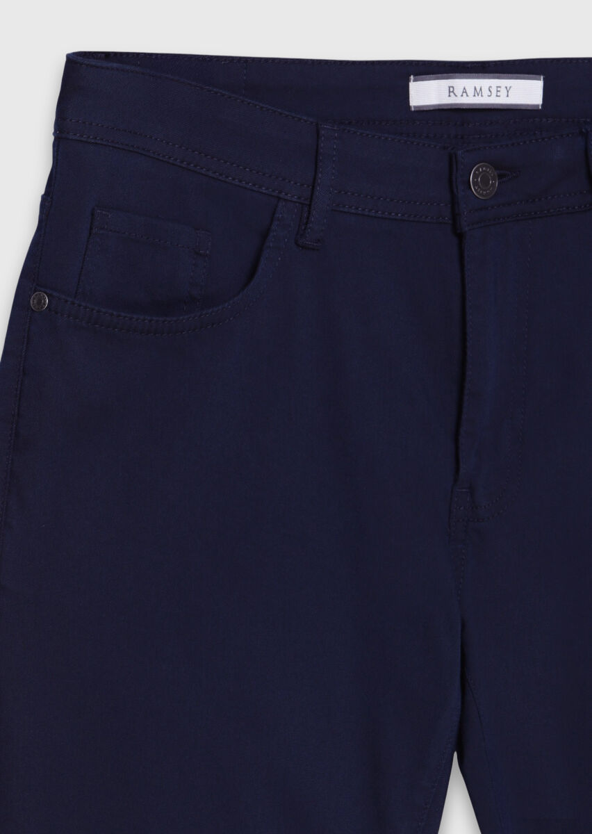 Lacivert Düz Dokuma Slim Fit Casual Pamuk Karışımlı Pantolon - 6