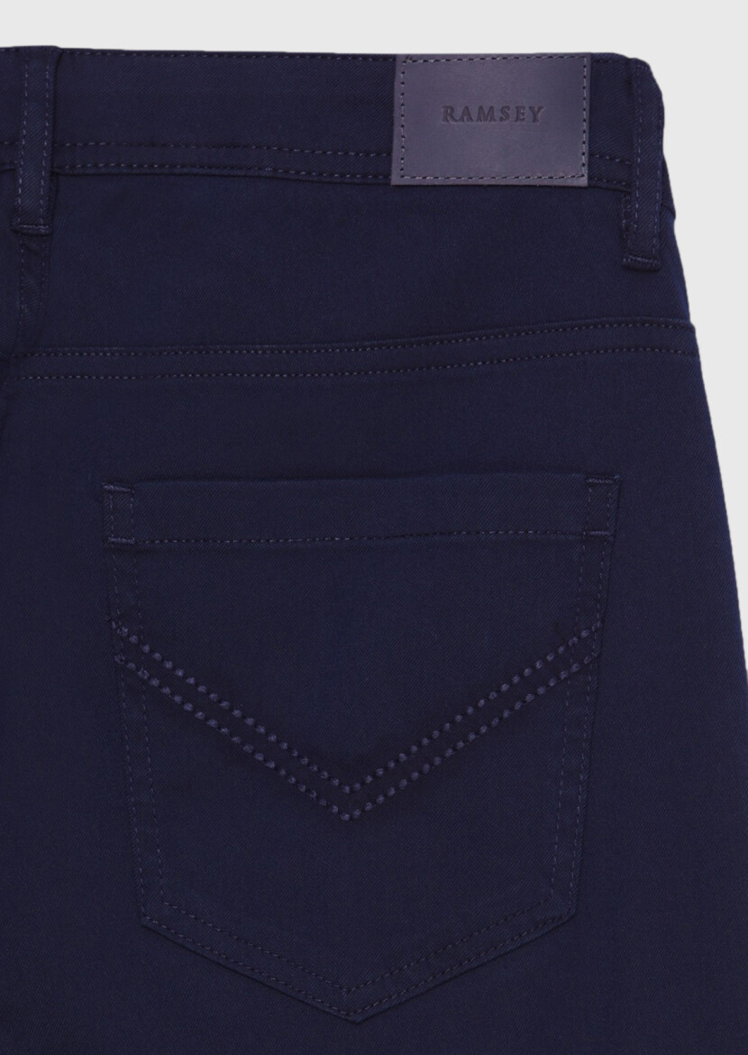 Lacivert Düz Dokuma Slim Fit Casual Pamuk Karışımlı Pantolon - 7