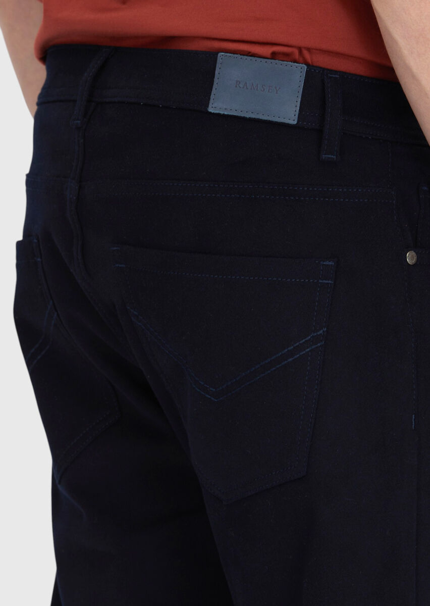 Lacivert Düz Dokuma Slim Fit Casual Pamuk Karışımlı Pantolon - 4