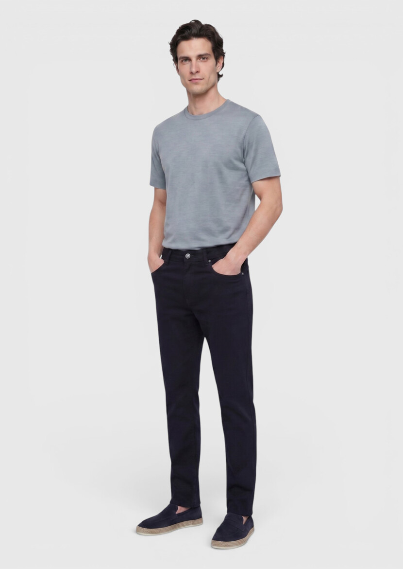 Lacivert Düz Dokuma Slim Fit Casual Pamuk Karışımlı Pantolon 