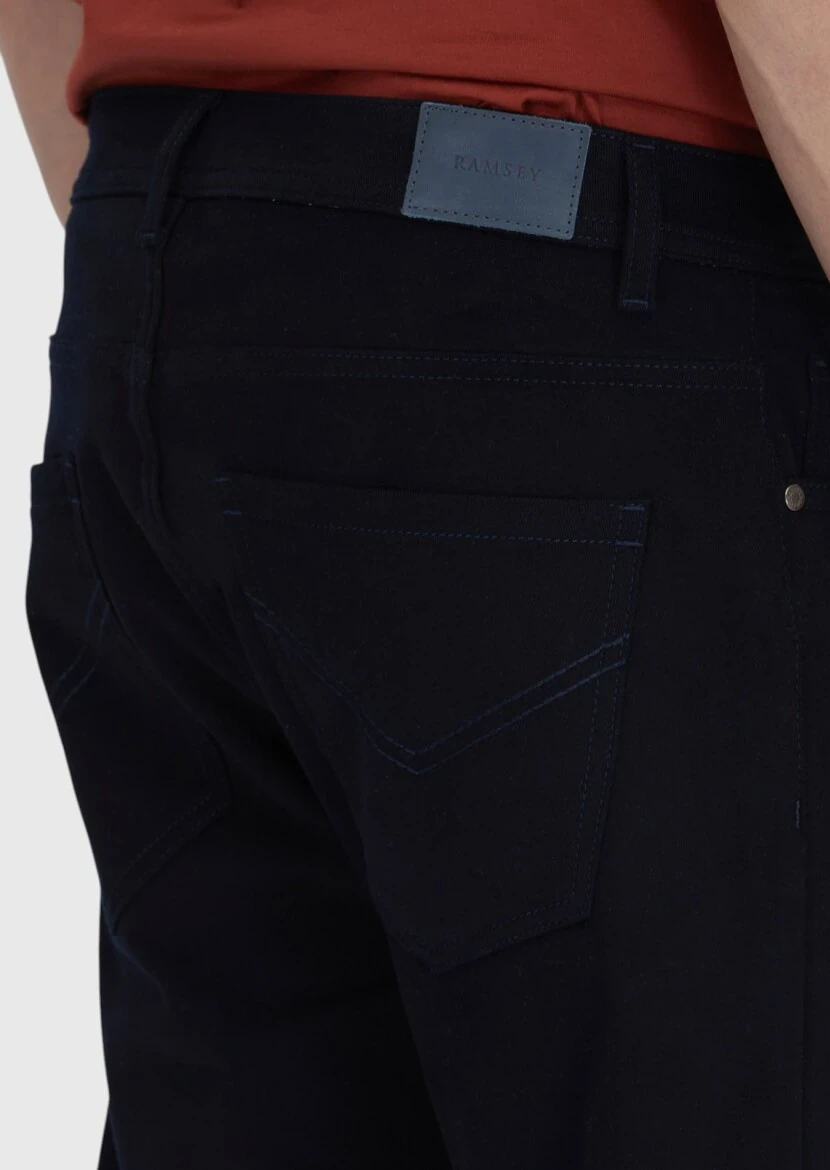 Lacivert Düz Dokuma Slim Fit Casual Pamuk Karışımlı Pantolon - 4