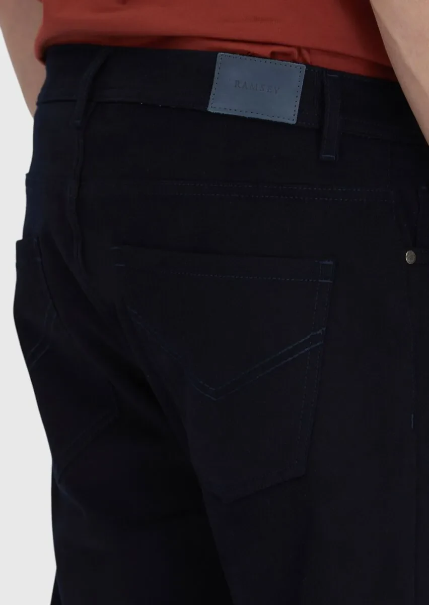 Lacivert Düz Dokuma Slim Fit Casual Pamuk Karışımlı Pantolon - 4