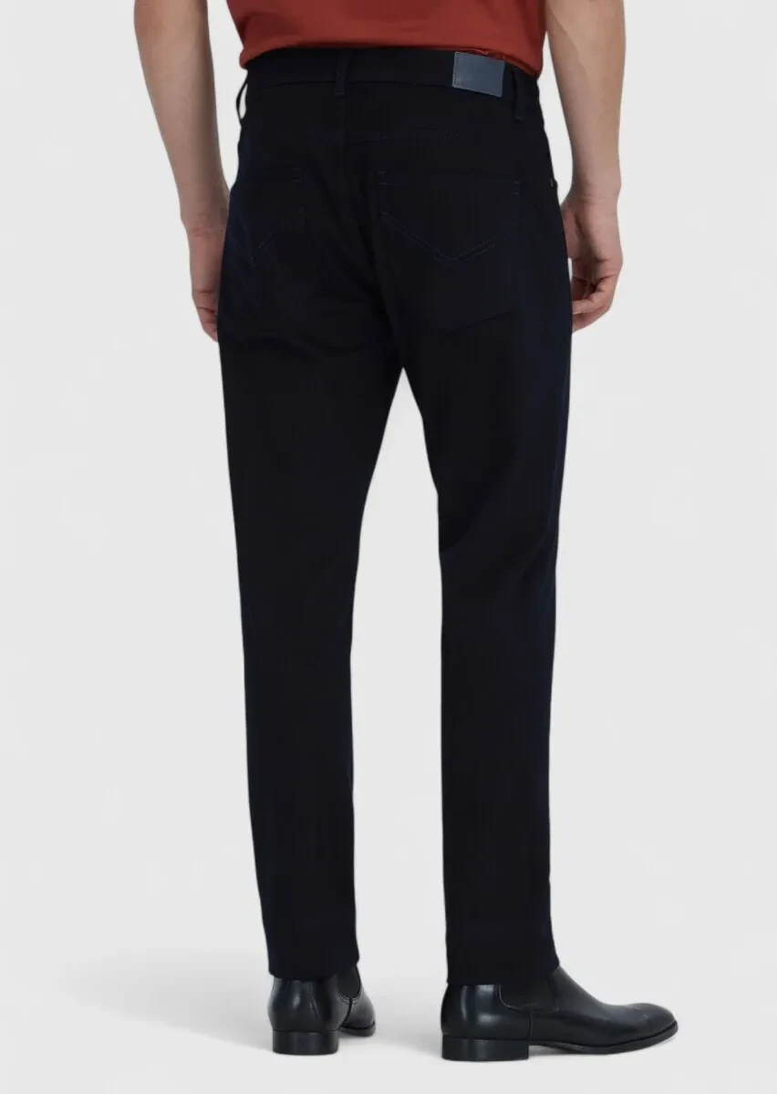 Lacivert Düz Dokuma Slim Fit Casual Pamuk Karışımlı Pantolon - 5