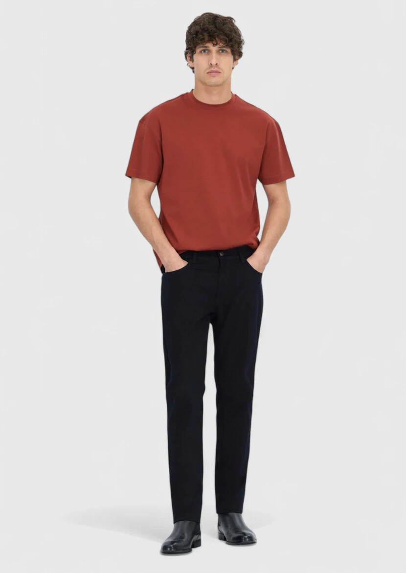 Lacivert Düz Dokuma Slim Fit Casual Pamuk Karışımlı Pantolon - RAMSEY