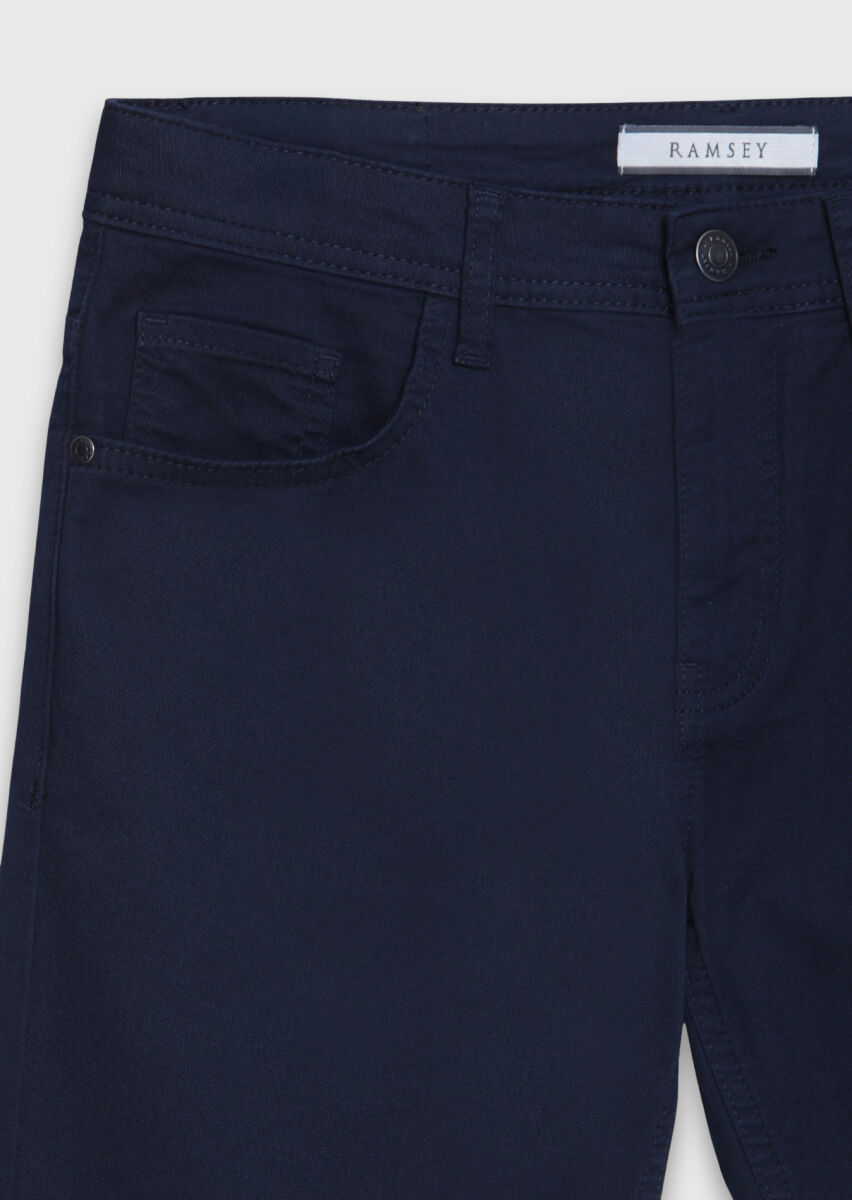 Lacivert Düz Dokuma Slim Fit Casual Pamuk Karışımlı Pantolon - 6