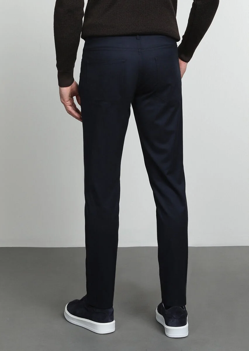 Lacivert Düz Dokuma Slim Fit Casual Pantolon - 4