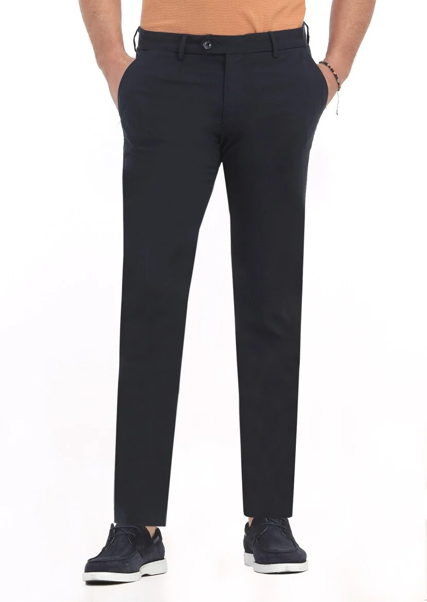Lacivert Düz Dokuma Slim Fit Casual Pantolon 
