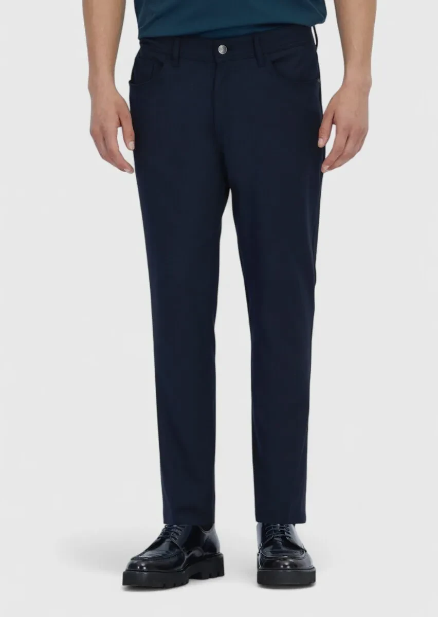 Lacivert Düz Dokuma Slim Fit Casual Pantolon - 2