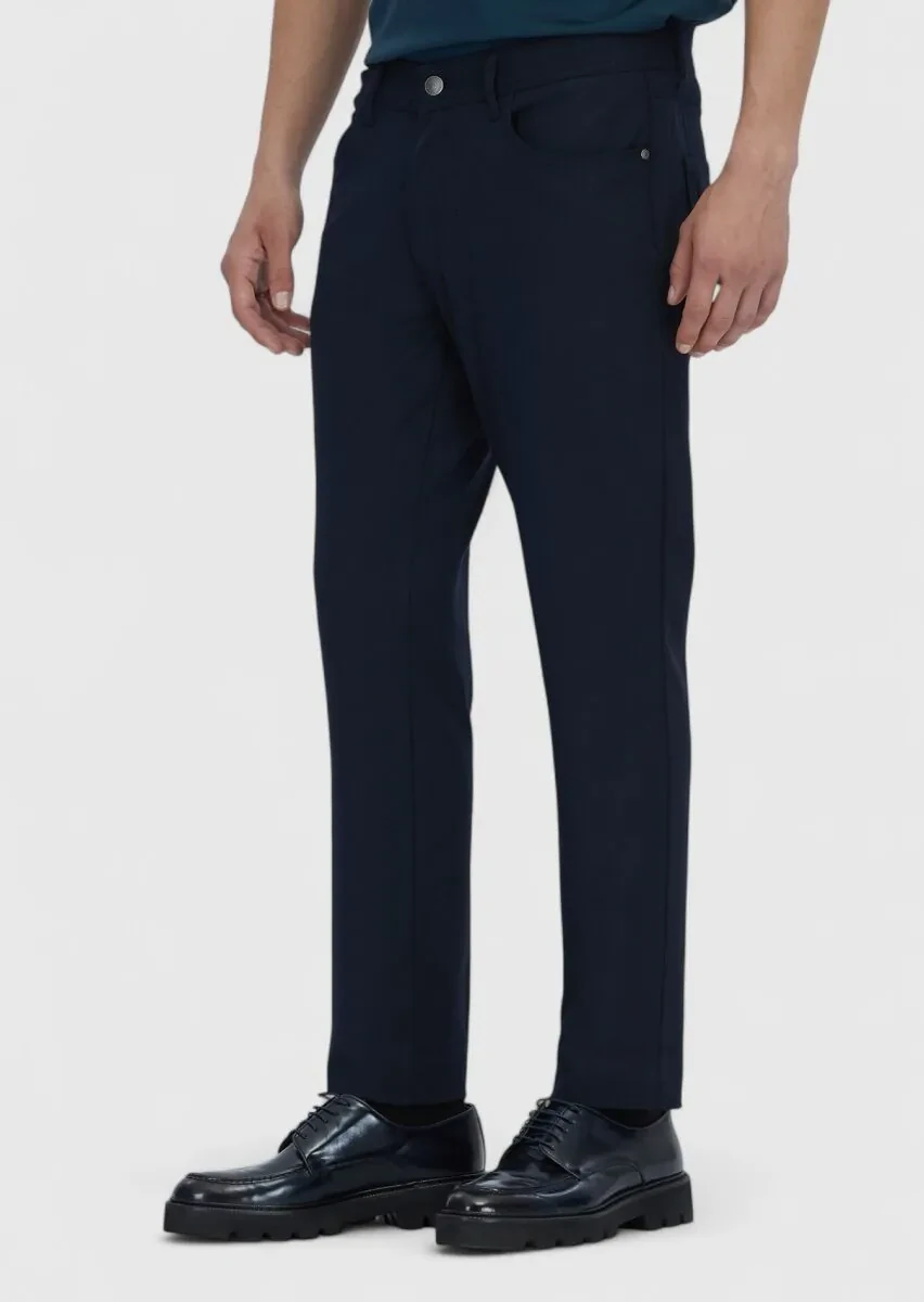 Lacivert Düz Dokuma Slim Fit Casual Pantolon - 3