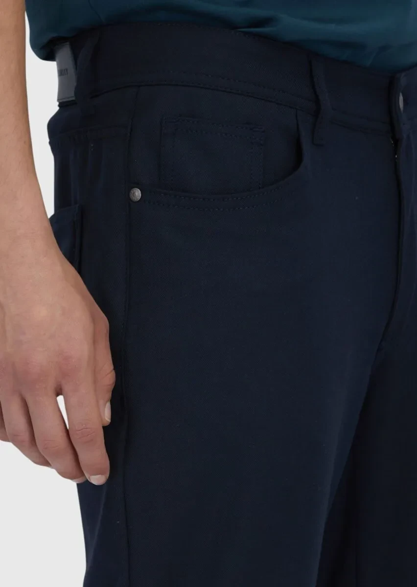 Lacivert Düz Dokuma Slim Fit Casual Pantolon - 4
