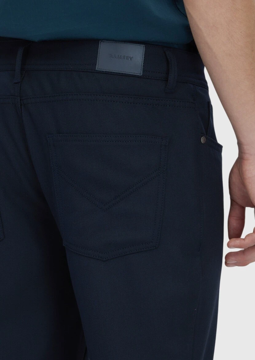 Lacivert Düz Dokuma Slim Fit Casual Pantolon - 5
