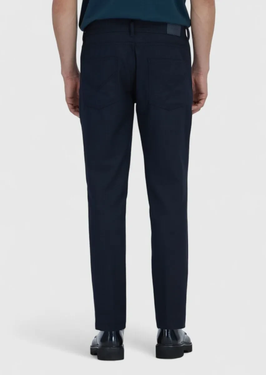 Lacivert Düz Dokuma Slim Fit Casual Pantolon - 6