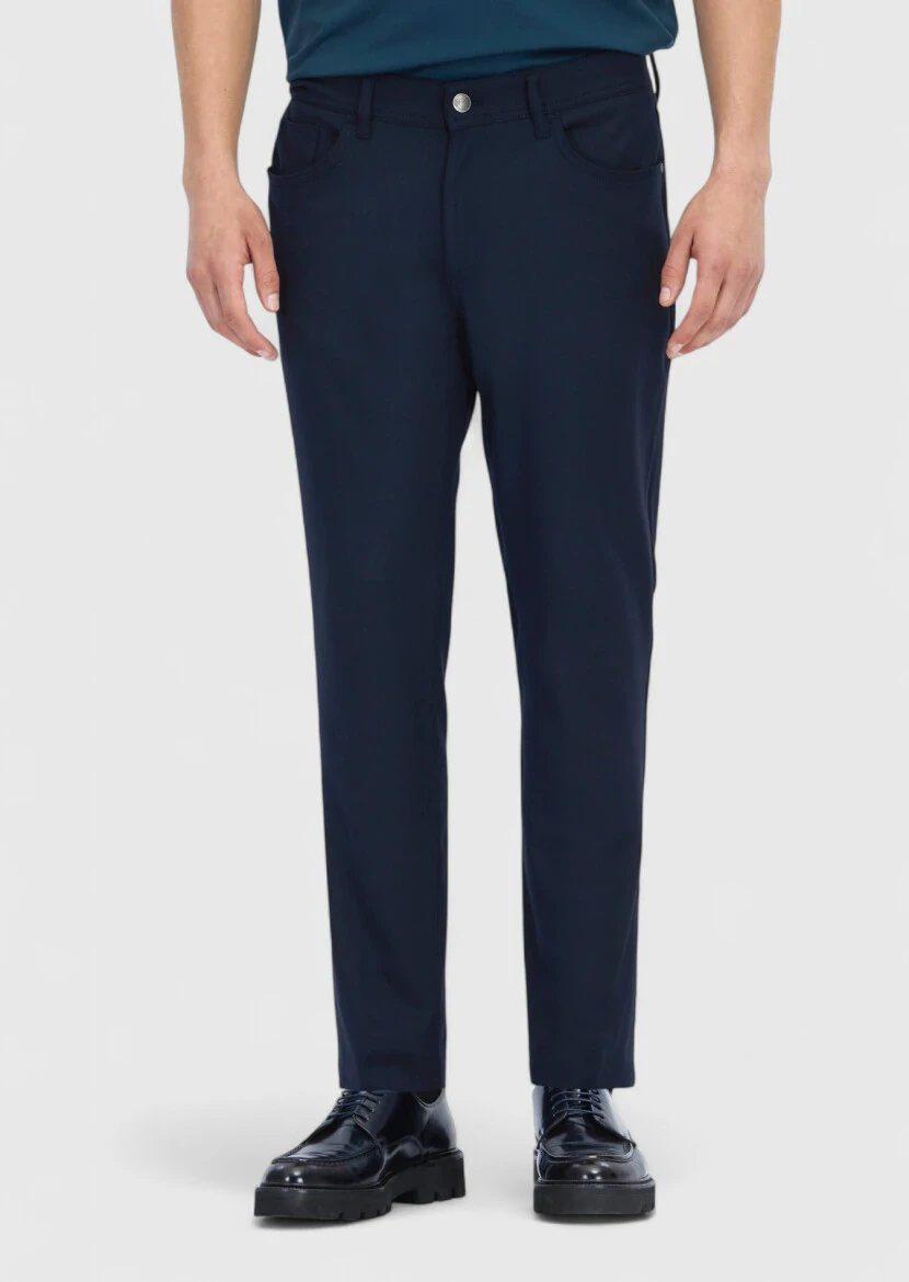 Lacivert Düz Dokuma Slim Fit Casual Pantolon 