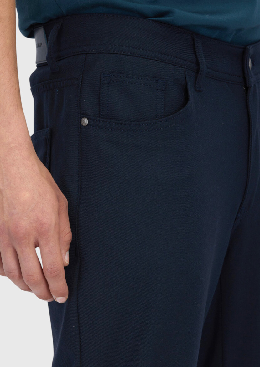 Lacivert Düz Dokuma Slim Fit Casual Pantolon - 4