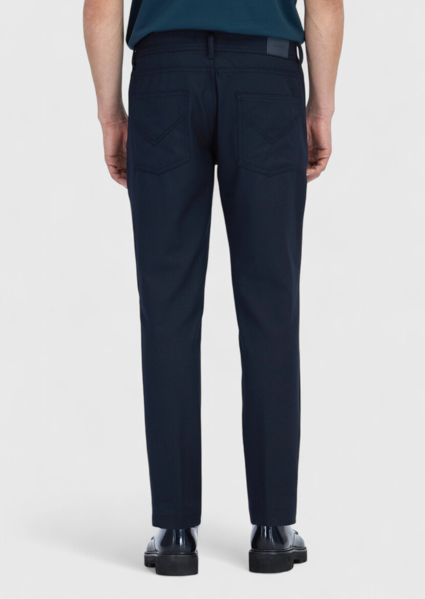 Lacivert Düz Dokuma Slim Fit Casual Pantolon - 6