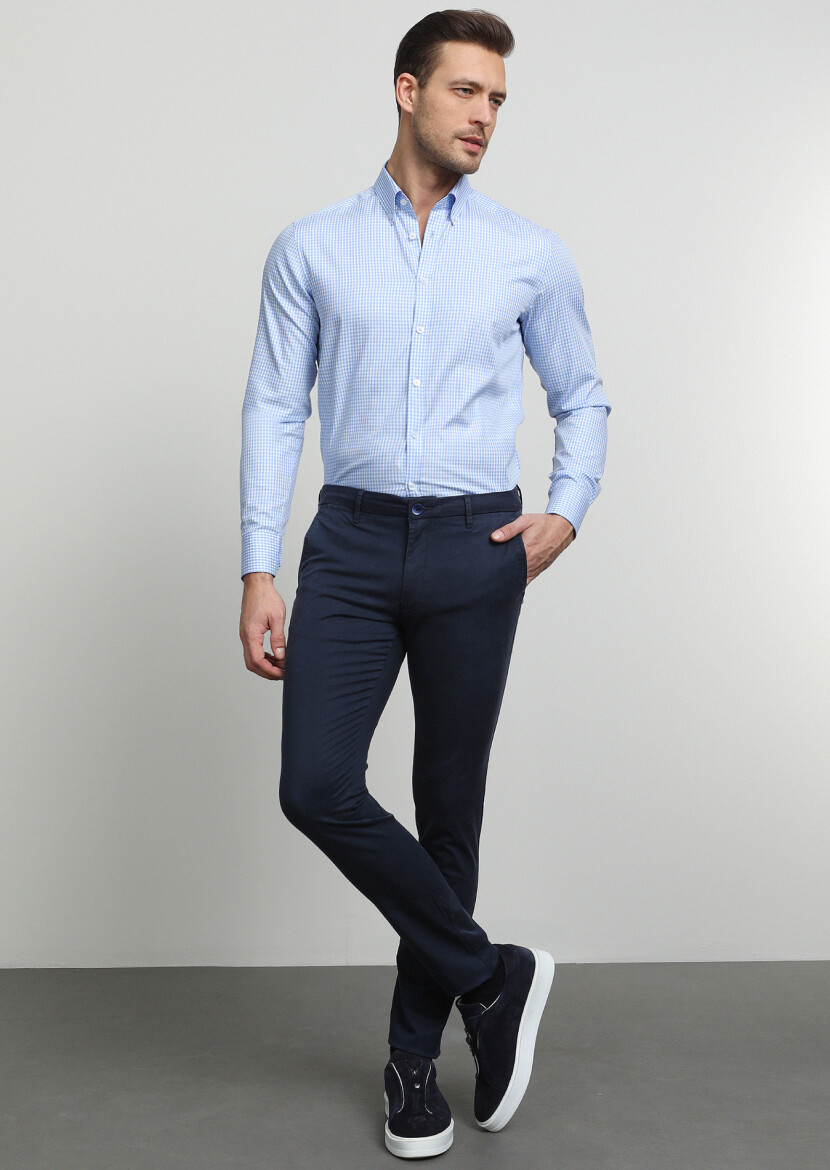 Lacivert Düz Dokuma Slim Fit Smart Casual Pantolon - 1