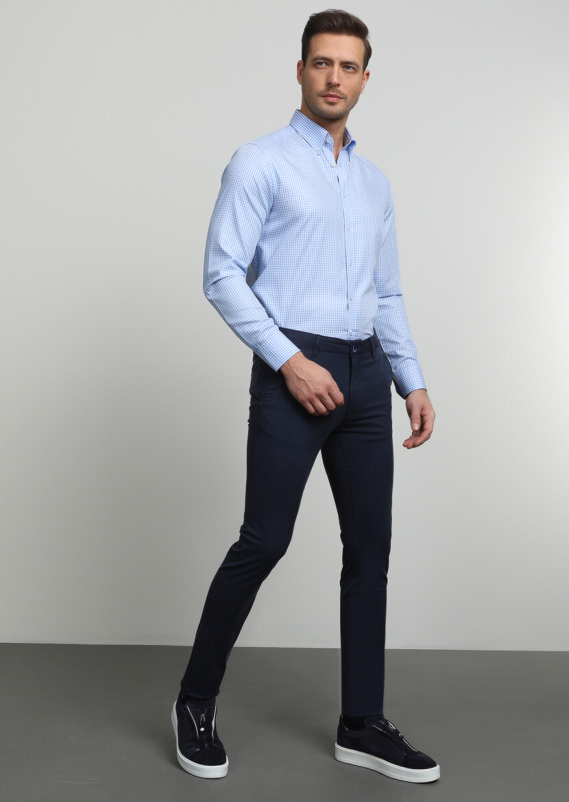 Lacivert Düz Dokuma Slim Fit Smart Casual Pantolon - 3