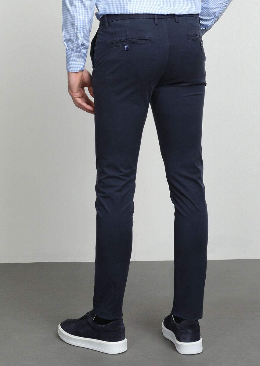 Lacivert Düz Dokuma Slim Fit Smart Casual Pantolon - 4