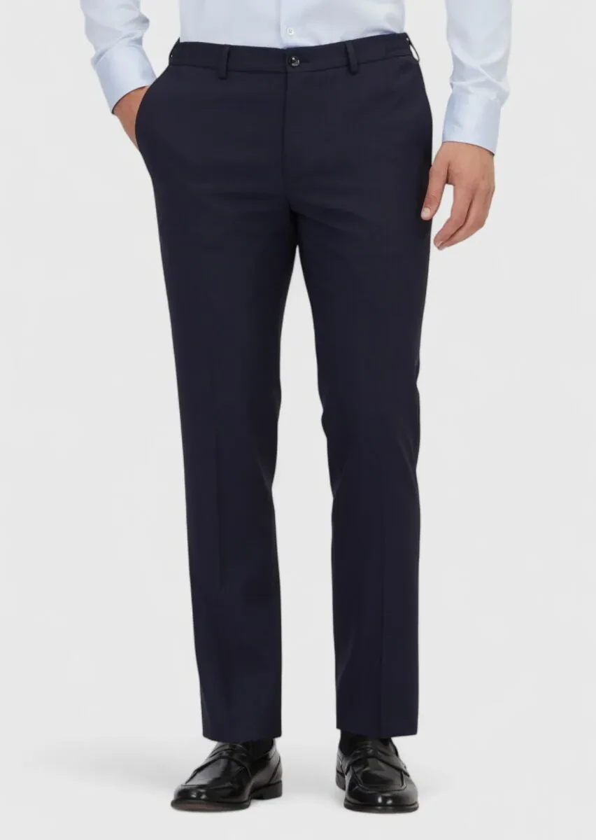 Lacivert Düz Kumaş Comfort Fit Klasik %100 Yün Pantolon - 2