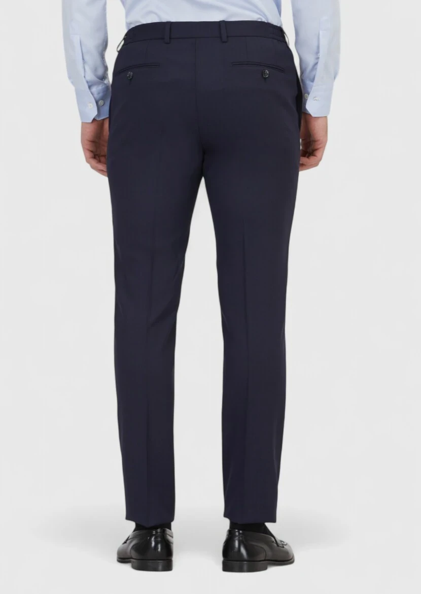 Lacivert Düz Kumaş Comfort Fit Klasik %100 Yün Pantolon - 4