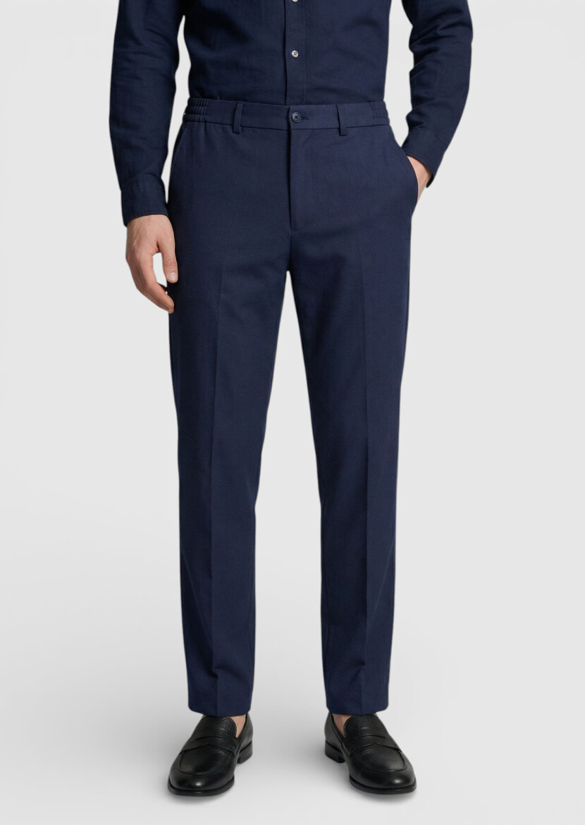 Lacivert Düz Kumaş Comfort Fit Klasik %100 Yün Pantolon - 3