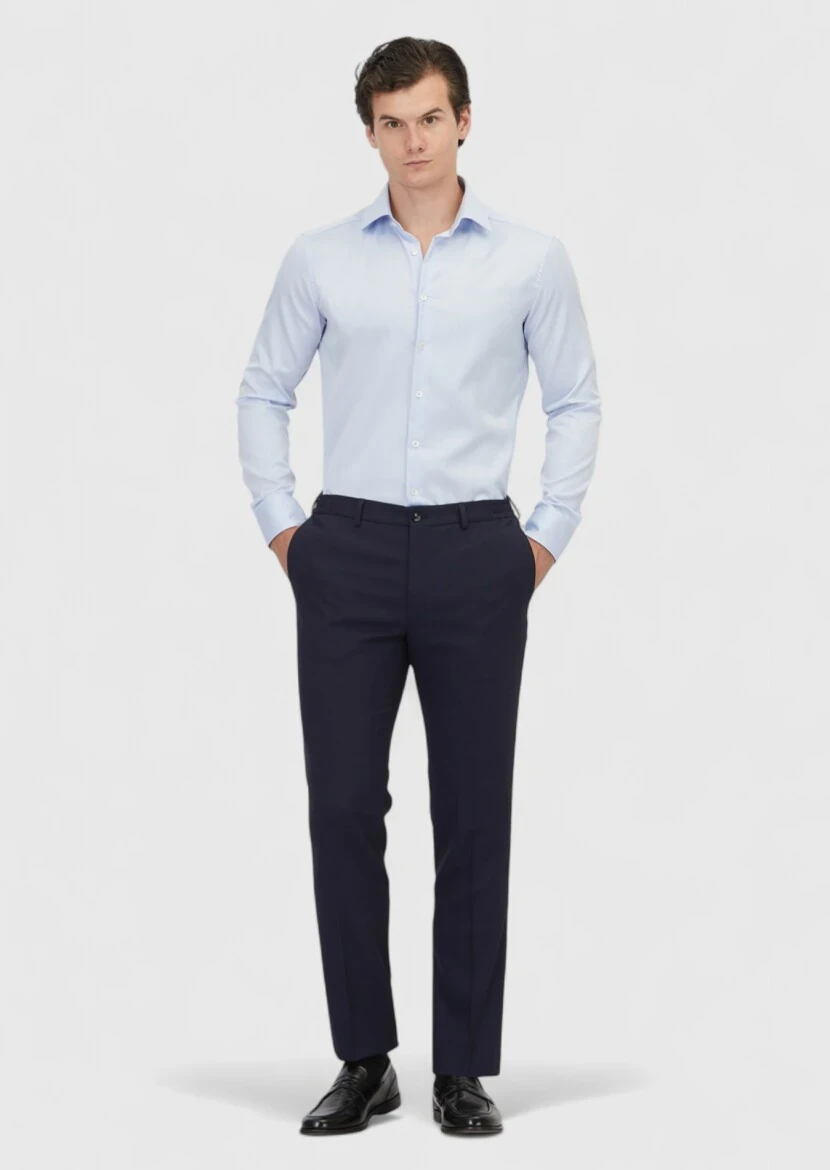 Lacivert Düz Kumaş Comfort Fit Klasik %100 Yün Pantolon - 1