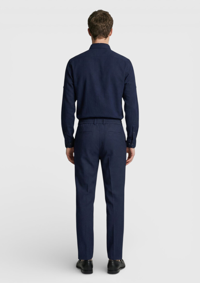 Lacivert Düz Kumaş Comfort Fit Klasik %100 Yün Pantolon - 4