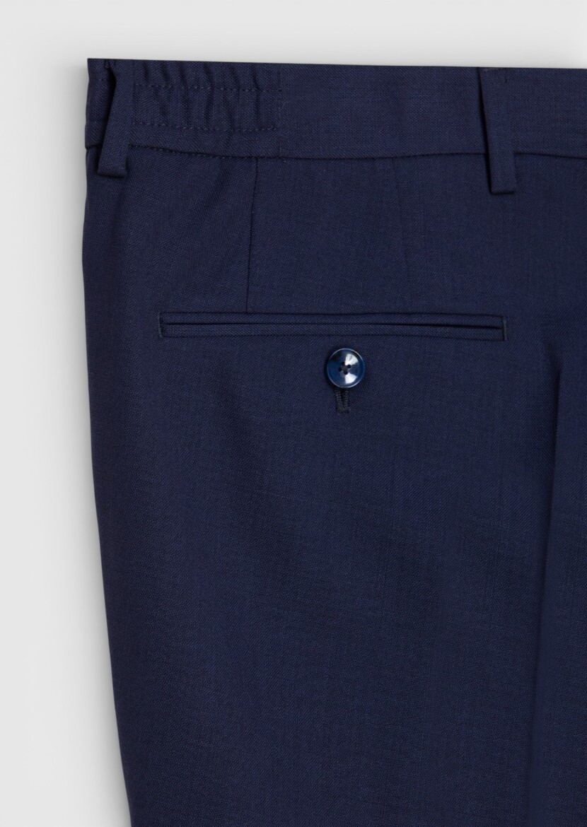 Lacivert Düz Kumaş Comfort Fit Klasik %100 Yün Pantolon - 7