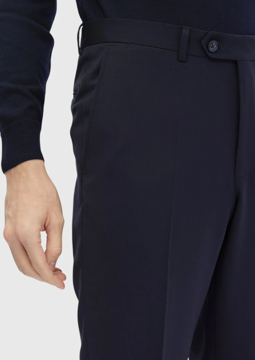 Lacivert Düz Kumaş Modern Fit Klasik %100 Yün Pantolon - RAMSEY