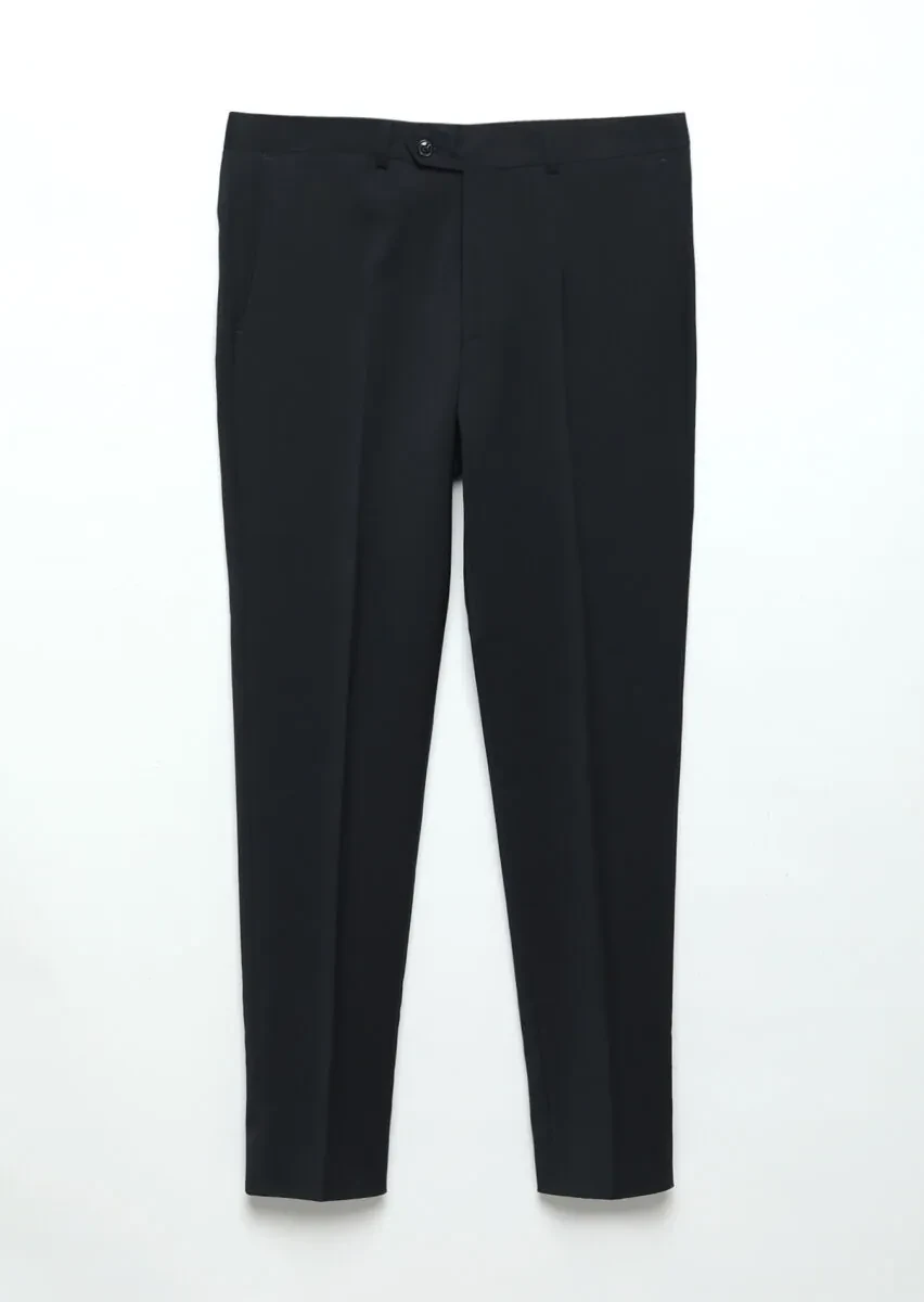 Lacivert Düz Kumaş Modern Fit Klasik %100 Yün Pantolon - 1