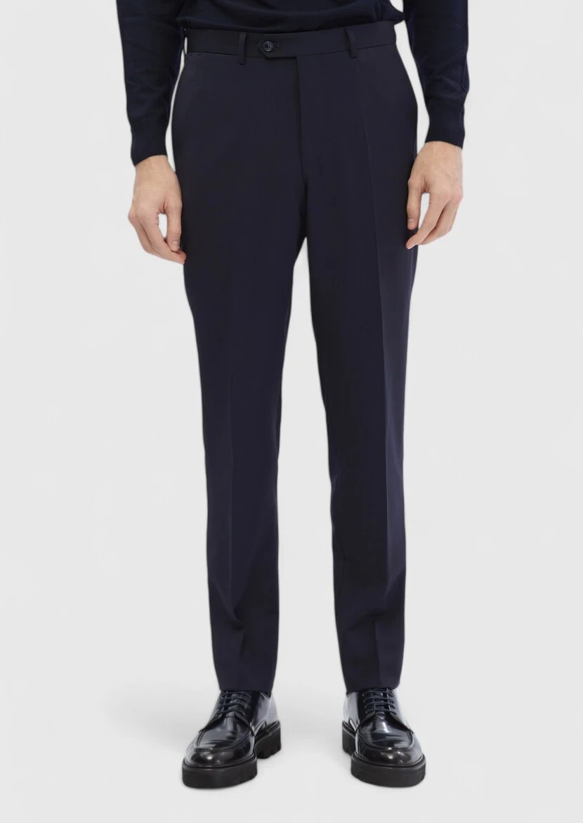 Lacivert Düz Kumaş Modern Fit Klasik %100 Yün Pantolon 