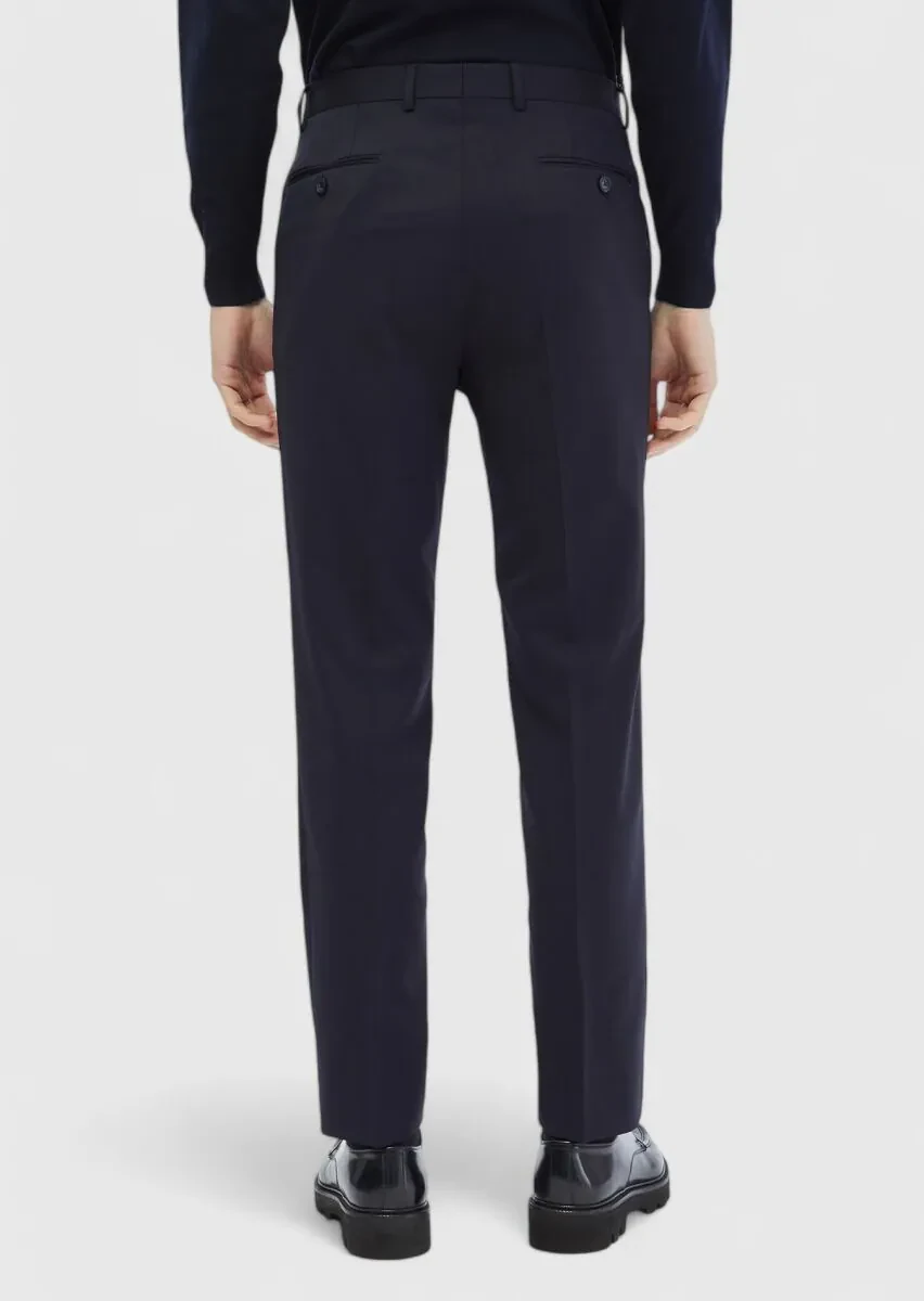 Lacivert Düz Kumaş Modern Fit Klasik %100 Yün Pantolon - 4