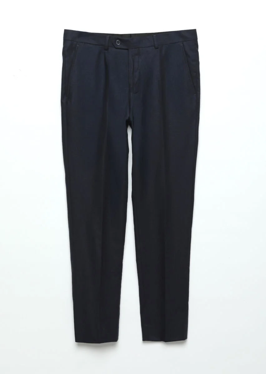 Lacivert Düz Kumaş Modern Fit Klasik Yün Karışımlı Pantolon - 5