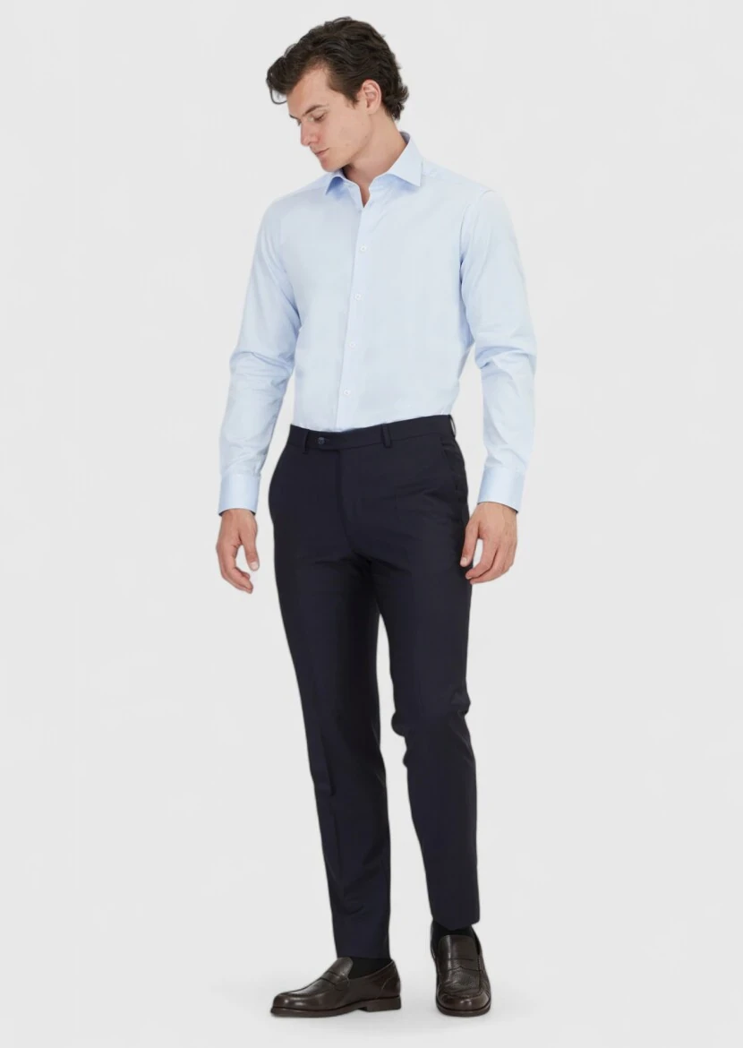 Lacivert Düz Kumaş Modern Fit Klasik Yün Karışımlı Pantolon - 1