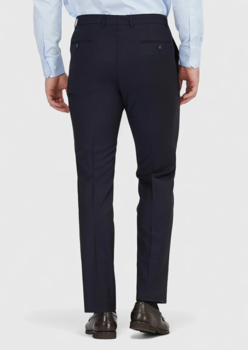 Lacivert Düz Kumaş Modern Fit Klasik Yün Karışımlı Pantolon - 4