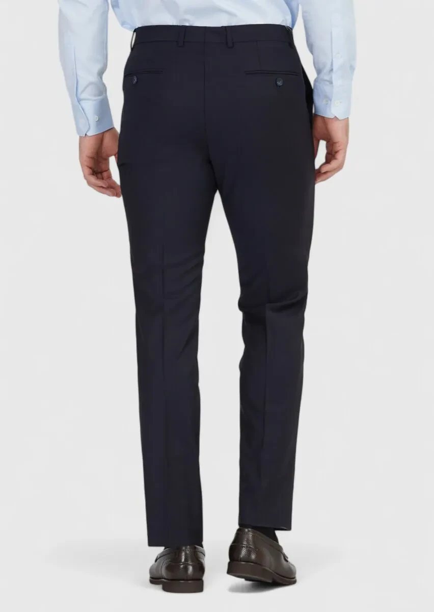 Lacivert Düz Kumaş Modern Fit Klasik Yün Karışımlı Pantolon - 4