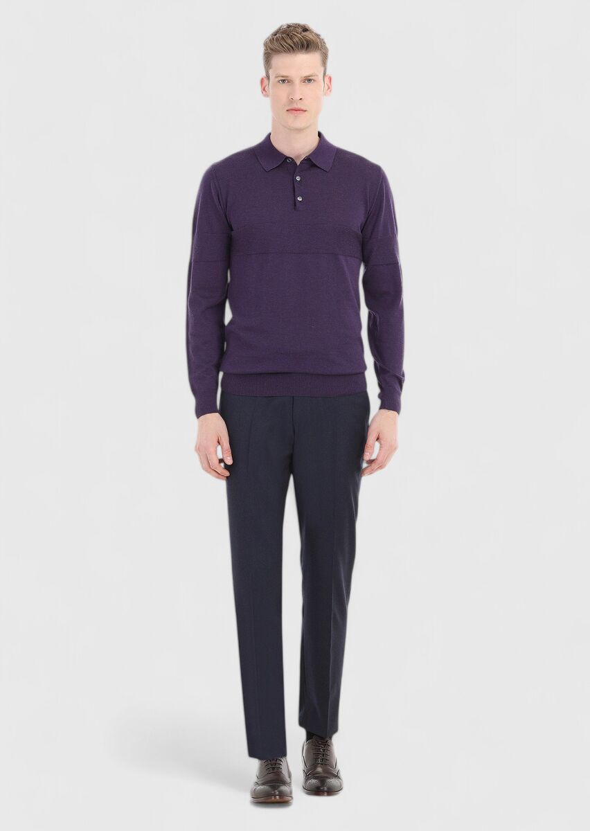 Lacivert Düz Kumaş Regular Fit Klasik %100 Yün Pantolon - 1